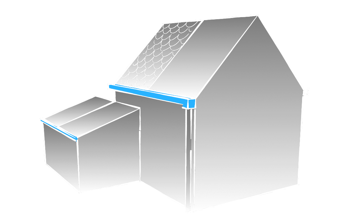 Schets van plooiwerk aan een huis